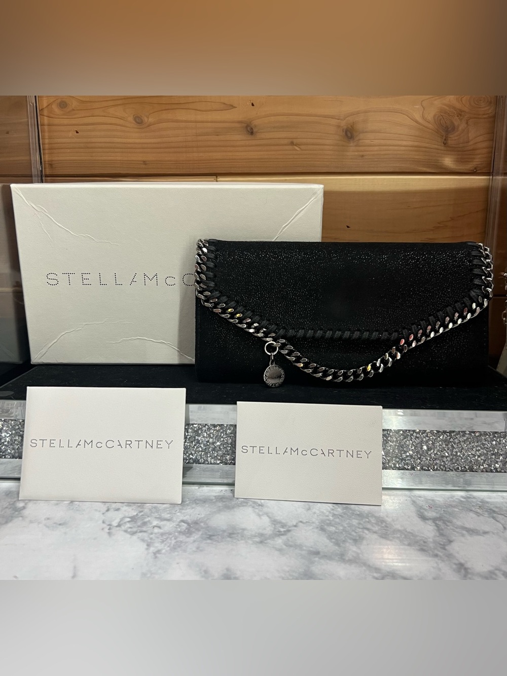 Stella McCartney Black Faux Leather Chain-Trim Envelope Wallet